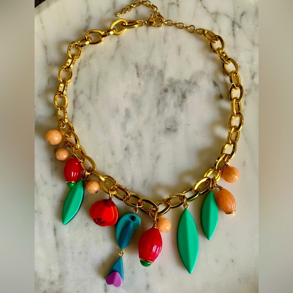 kate spade Jewelry - Kate Spade Gold Statement Chunky & Funky Multicolor Beaded Charm Necklace